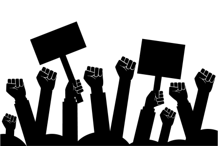 black silhouette of people protesting 