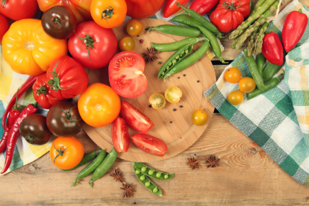 freush fruits and vegetables on a table