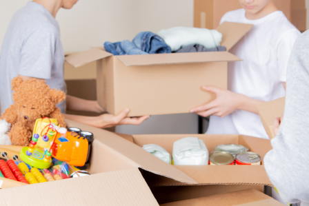 collection boxes for toys, clothes and food. 