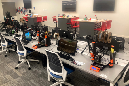 computers and fabrication equipment in the Warrior Fab Lab