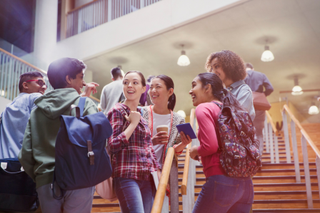 Students socializing in a group.