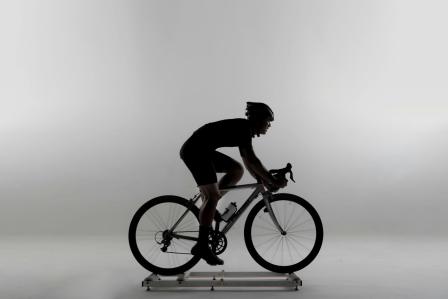 Person riding a stationary bike