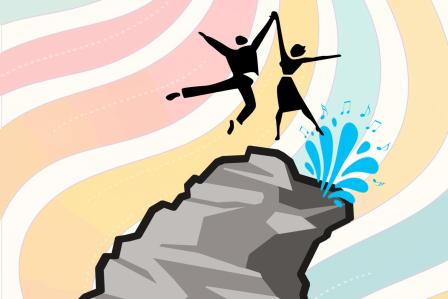 Anyone Can Whistle Image: two people jumping on a mountain