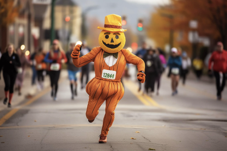 Runner with jack-o-lantern mask
