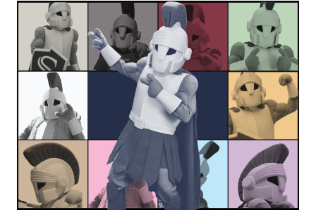 A collage of Titus, the Stan State mascot, in 10 different poses, each with various color filters.