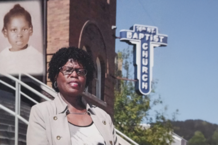 Sarah Collins Rudolph in front of the 16th Street Baptist Church