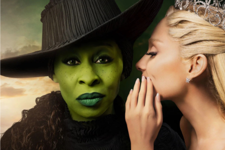 Woman whispering into another's ear, from the movie Wicked