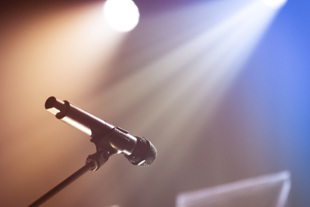 Mic on stage with stage lights on