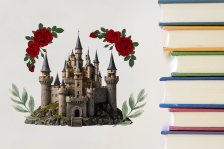 A castle and a stack of books