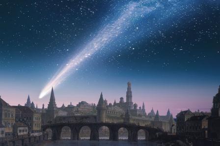 Comet flying through the sky
