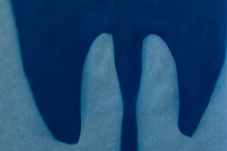 Mayra Soria's thumbs captured in cyranotype