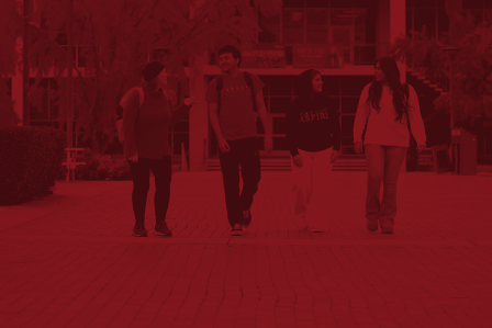 duotone image of students on campus