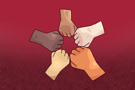 People of color fist bumping in solidarity