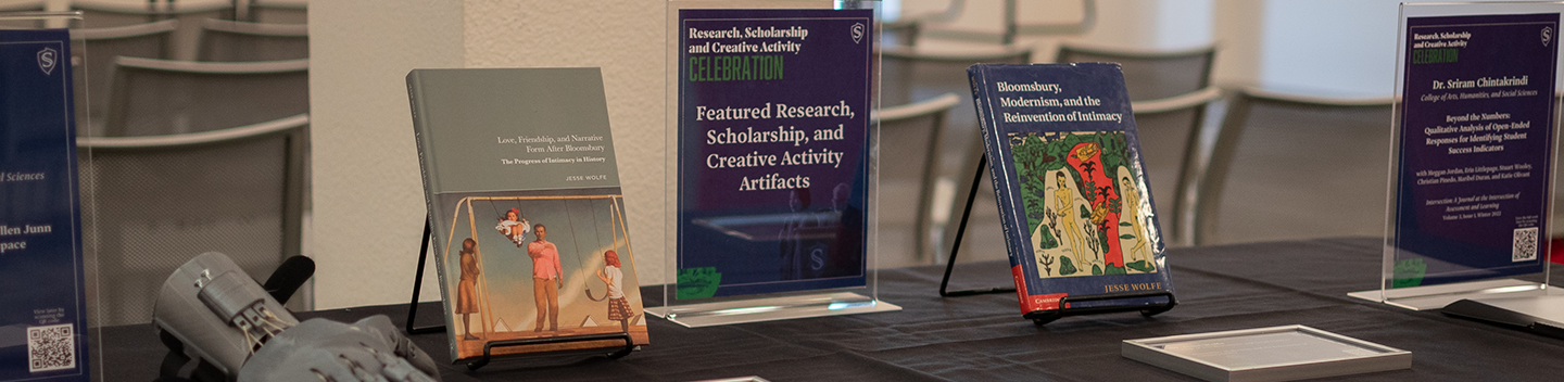 Research projects and tools displayed on a table.