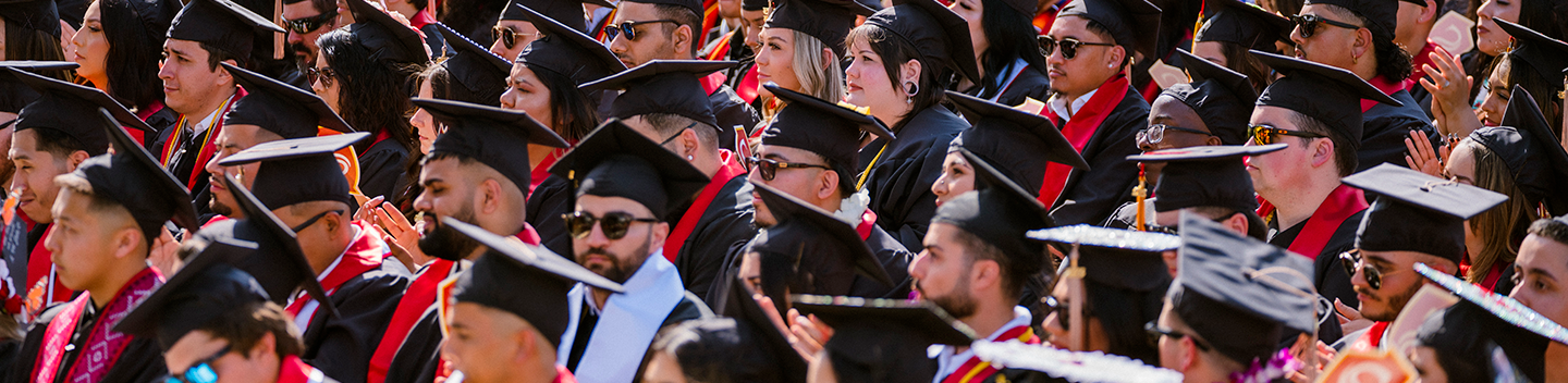 A sea of Stan State graduates seated during the 63rd Commencement.