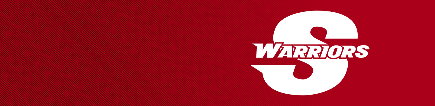 Warriors S logo on a red background