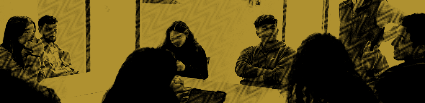 Graphic showing students inside a classroom.