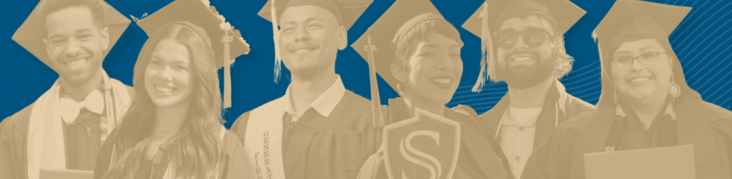 Graphic of Stan State graduates in their cap and gown.