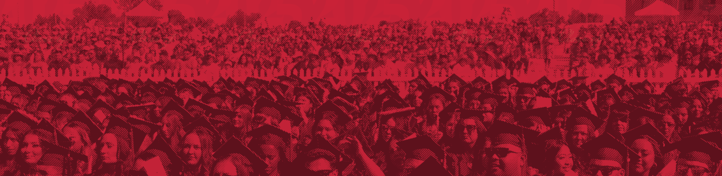 Looking out at a large group of graduates with a red overlay.