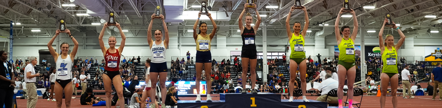 Indoor track and field podium, Annie Wild first place in the mile