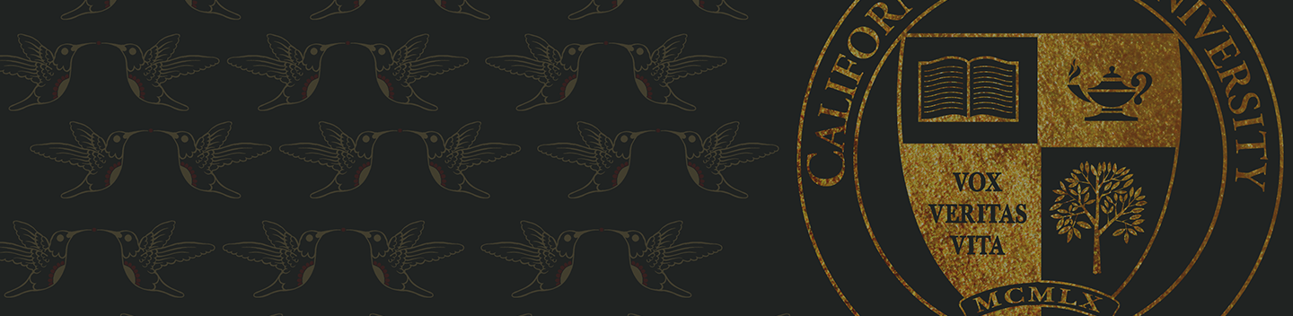 back background with hummingbirds and University seal