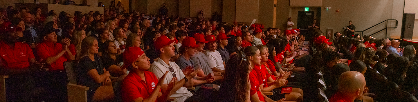Audience members in Snider Hall at the President's Fall 2026 Welcome Address.