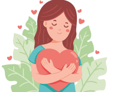 Animation of girl holding a heart. 