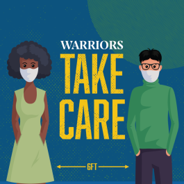 Warriors take care physical distancing graphic