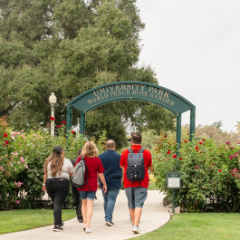 University Park. World Peace Rose Garden. Students on campus.