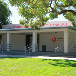 Exterior view of the Acacia Hall at the Stockton Campus.