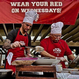 Two contestants competing in the Chopped Challenge