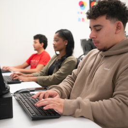 Students at Stan State are seen using desktop computers