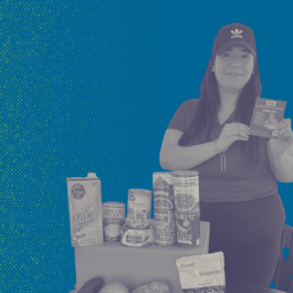 Person on blue background