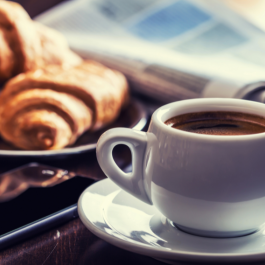 A mug of coffee on a table