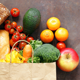 Bag of variety of groceries.