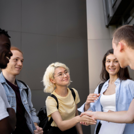 A small group of students socializing