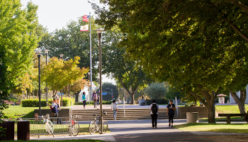 students at Quad steps