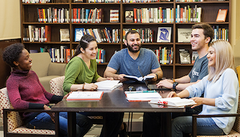 Students studying in the library.