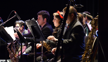 Various students at a music performance at Snider Hall.