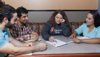 Student studying on campus. 