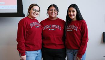 People wearing Stan State Alumni sweaters 