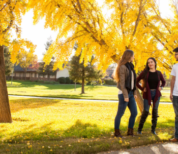 students on campus during fall