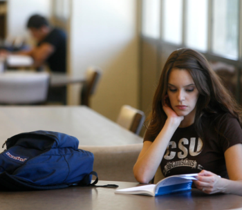 students in library