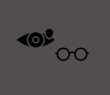 Icons of glasses and an eye on dark background.