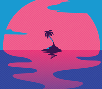 A view of a sunset with a palm tree