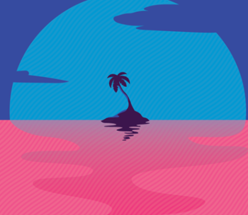 A view of a sunset with a palm tree