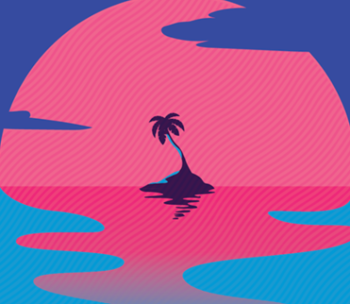 A view of a tiny island facing the sunset