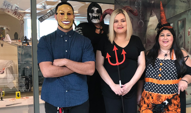 Laurie Marroquin (right) with Aimee Tatum and two masked employees