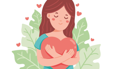 Animation of girl holding a heart.