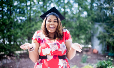 Graduate student celebrating.